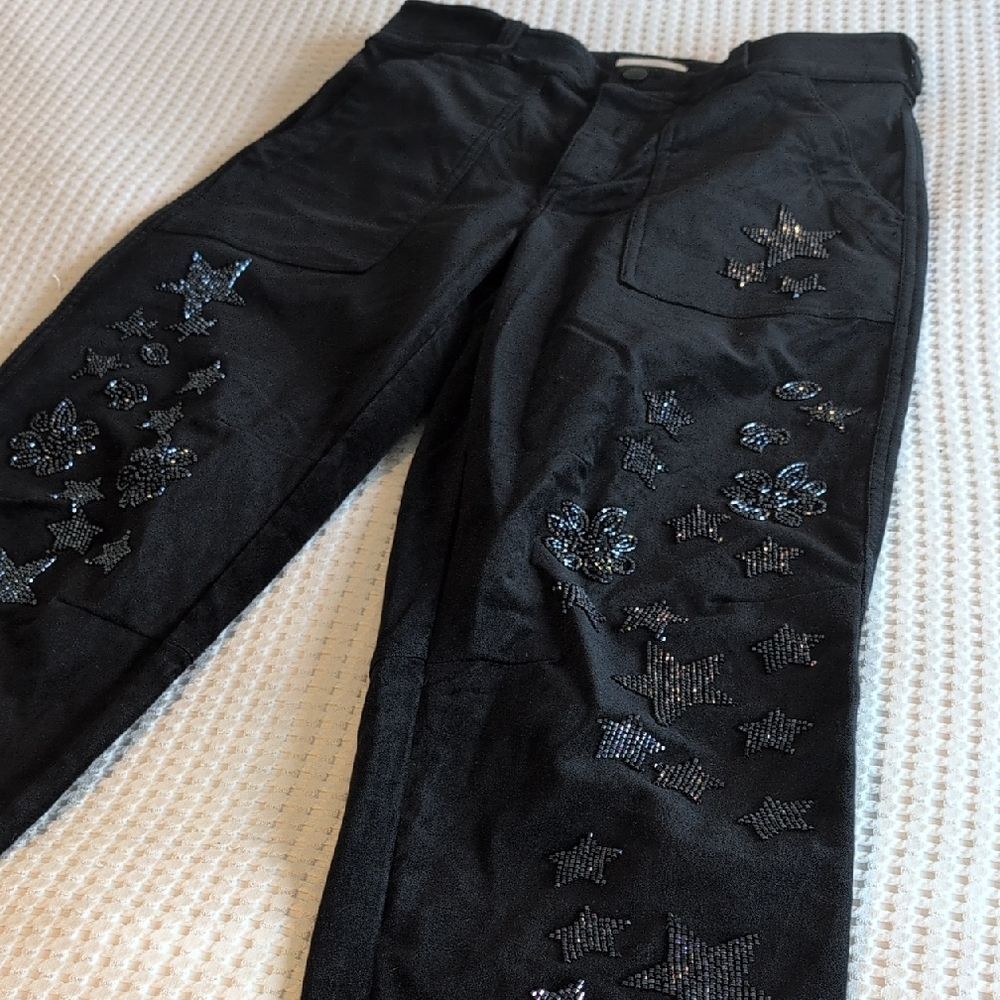 Pilcro Black Velvet Embellished Pants